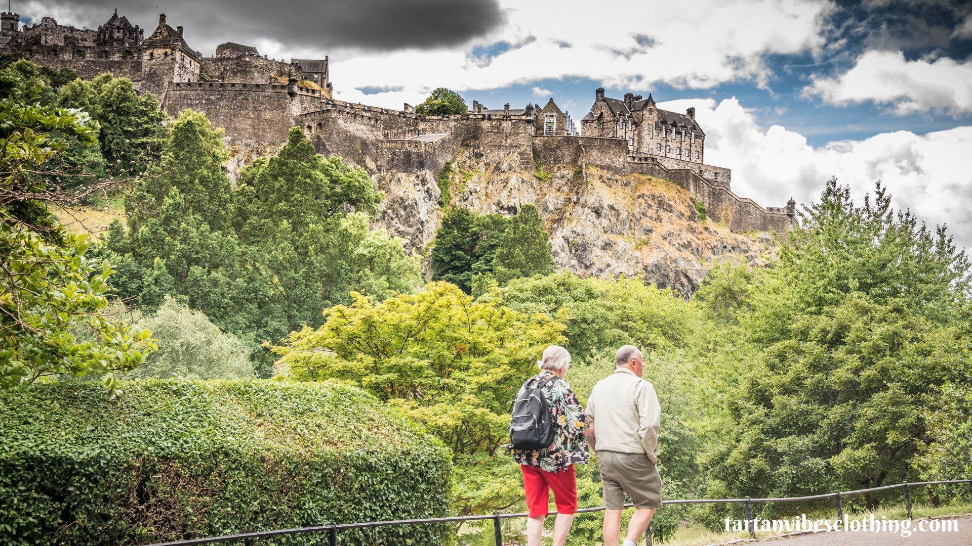 a old couple is walking in the gardens of Edinburgh
