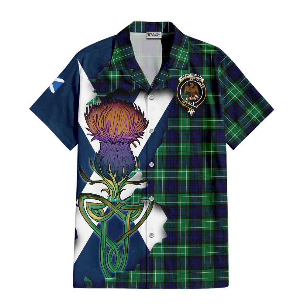 Tartan Vibes Clothing Abercrombie Tartan Family Crest Short Sleeve Button Shirt Scottish Thistle Celtic Inspired