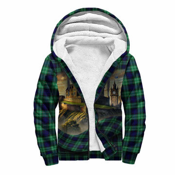 Abercrombie Tartan Family Crest Sherpa Hoodie with Scottish Ancient Castle Style