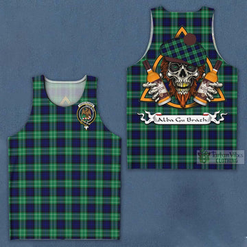 Tartan Vibes Clothing Abercrombie Tartan Men's Tank Top with Family Crest and Bearded Skull Holding Bottles of Whiskey