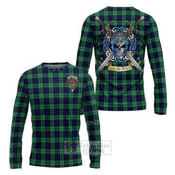 Tartan Vibes Clothing Abercrombie Tartan Long Sleeve T-Shirt with Family Crest Celtic Skull Style