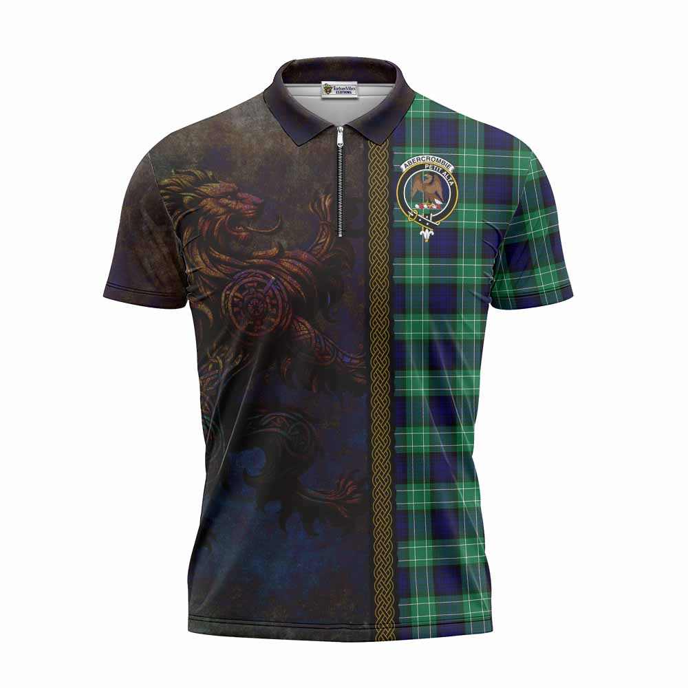 Tartan Vibes Clothing Abercrombie Tartan Family Crest Zipper Polo Shirt Alba Gu Brath Be Brave Lion Ancient Style