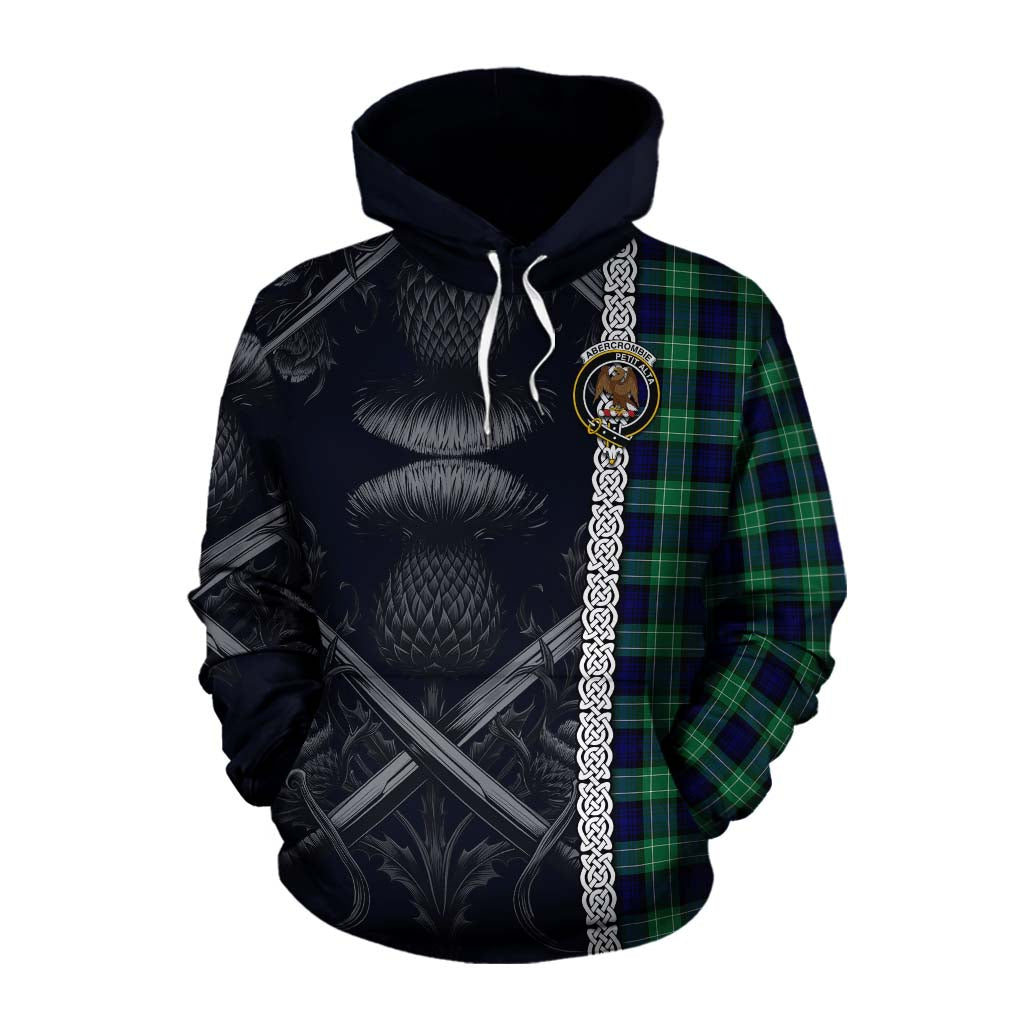 Tartan Vibes Clothing Abercrombie Tartan Cotton Hoodie with Family Crest Cross Sword Thistle Celtic Vibes
