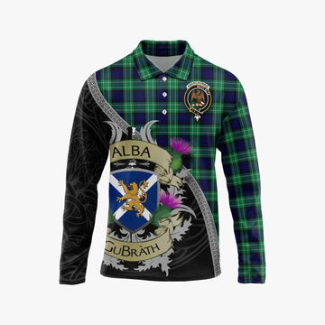 Abercrombie Tartan Family Crest Long Sleeve Polo Shirt Lion Rampant Royal Thistle Shield Celtic Inspired