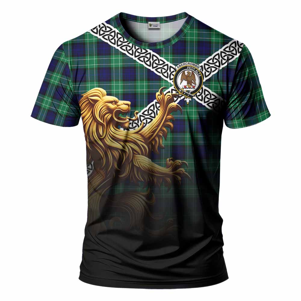 Tartan Vibes Clothing Abercrombie Crest Tartan T-Shirt with Golden Lion Emblem Celtic Style