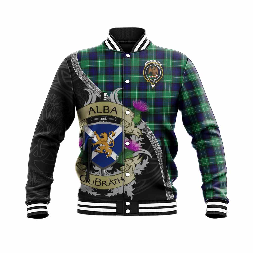 Tartan Vibes Clothing Abercrombie Tartan Family Crest Baseball Jacket Lion Rampant Royal Thistle Shield Celtic Inspired