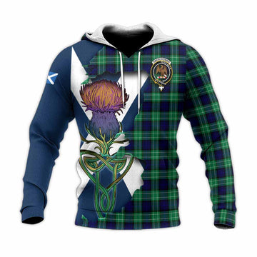 Abercrombie Tartan Family Crest Knitted Hoodie Scottish Thistle Celtic Inspired