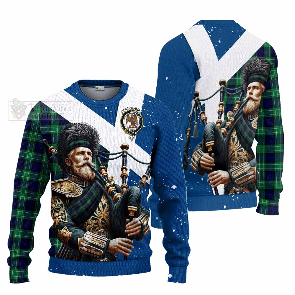 Tartan Vibes Clothing Abercrombie Tartan Knitted Sweater with Family Crest Scottish Bagpiper Vibes