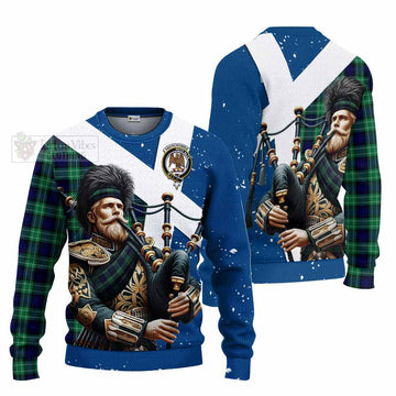 Tartan Vibes Clothing Abercrombie Tartan Knitted Sweater with Family Crest Scottish Bagpiper Vibes