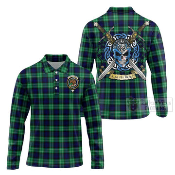 Tartan Vibes Clothing Abercrombie Tartan Long Sleeve Polo Shirt with Family Crest Celtic Skull Style