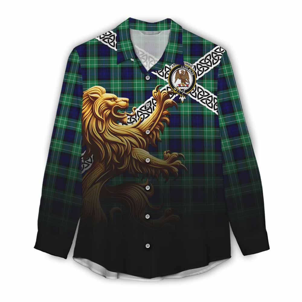 Tartan Vibes Clothing Abercrombie Crest Tartan Women's Casual Shirt with Golden Lion Emblem Celtic Style