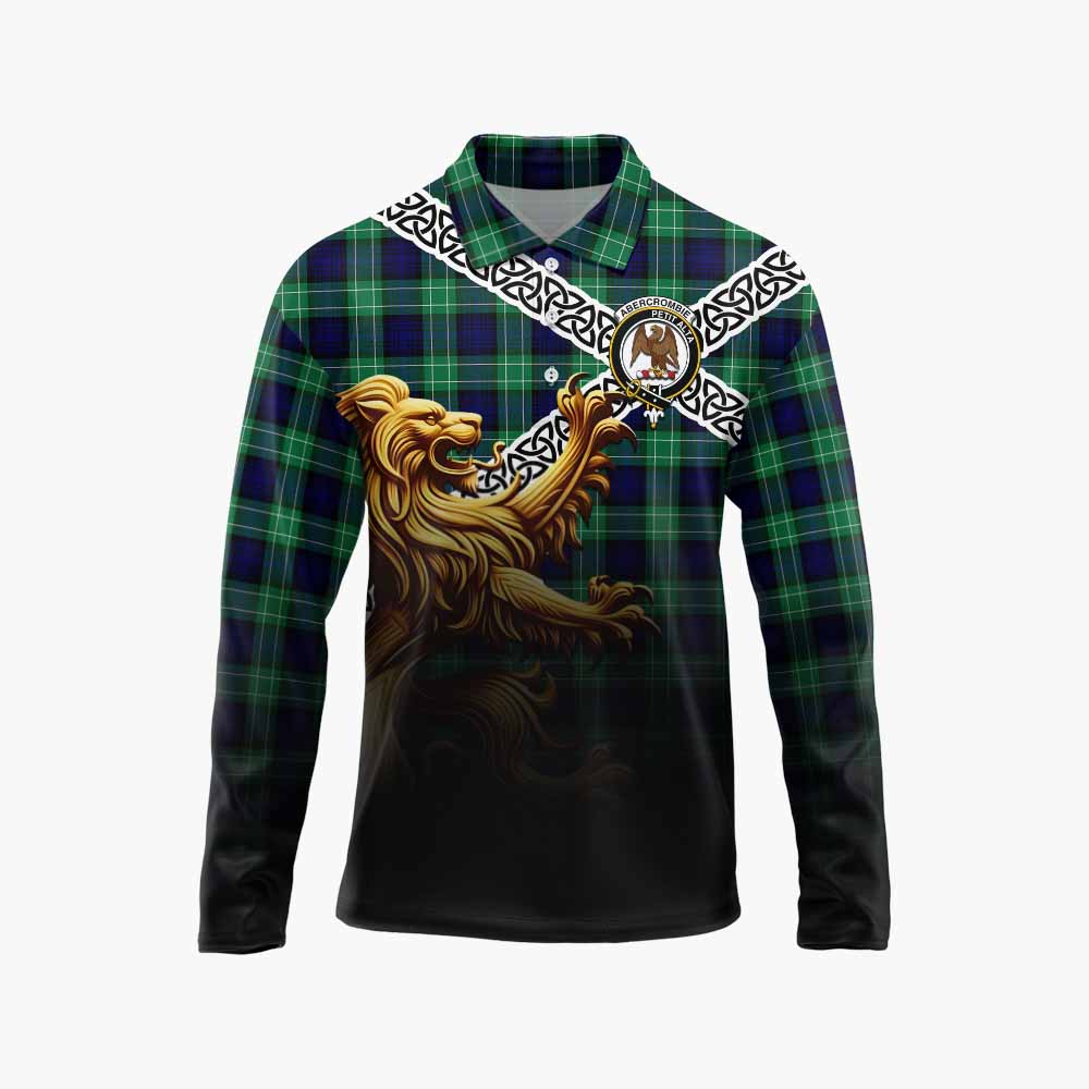 Tartan Vibes Clothing Abercrombie Crest Tartan Long Sleeve Polo Shirt with Golden Lion Emblem Celtic Style