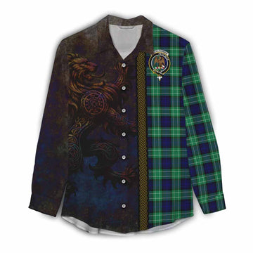 Abercrombie Tartan Family Crest Women's Casual Shirt Alba Gu Brath Be Brave Lion Ancient Style