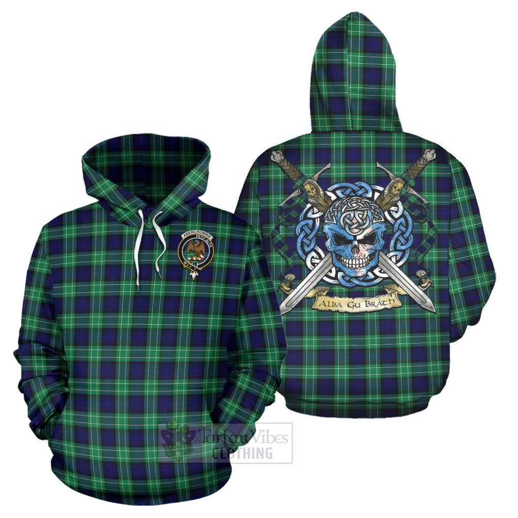 Tartan Vibes Clothing Abercrombie Tartan Hoodie with Family Crest Celtic Skull Style