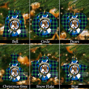 Abercrombie Tartan Christmas Ceramic Ornaments with Family Crest and Scotland Map