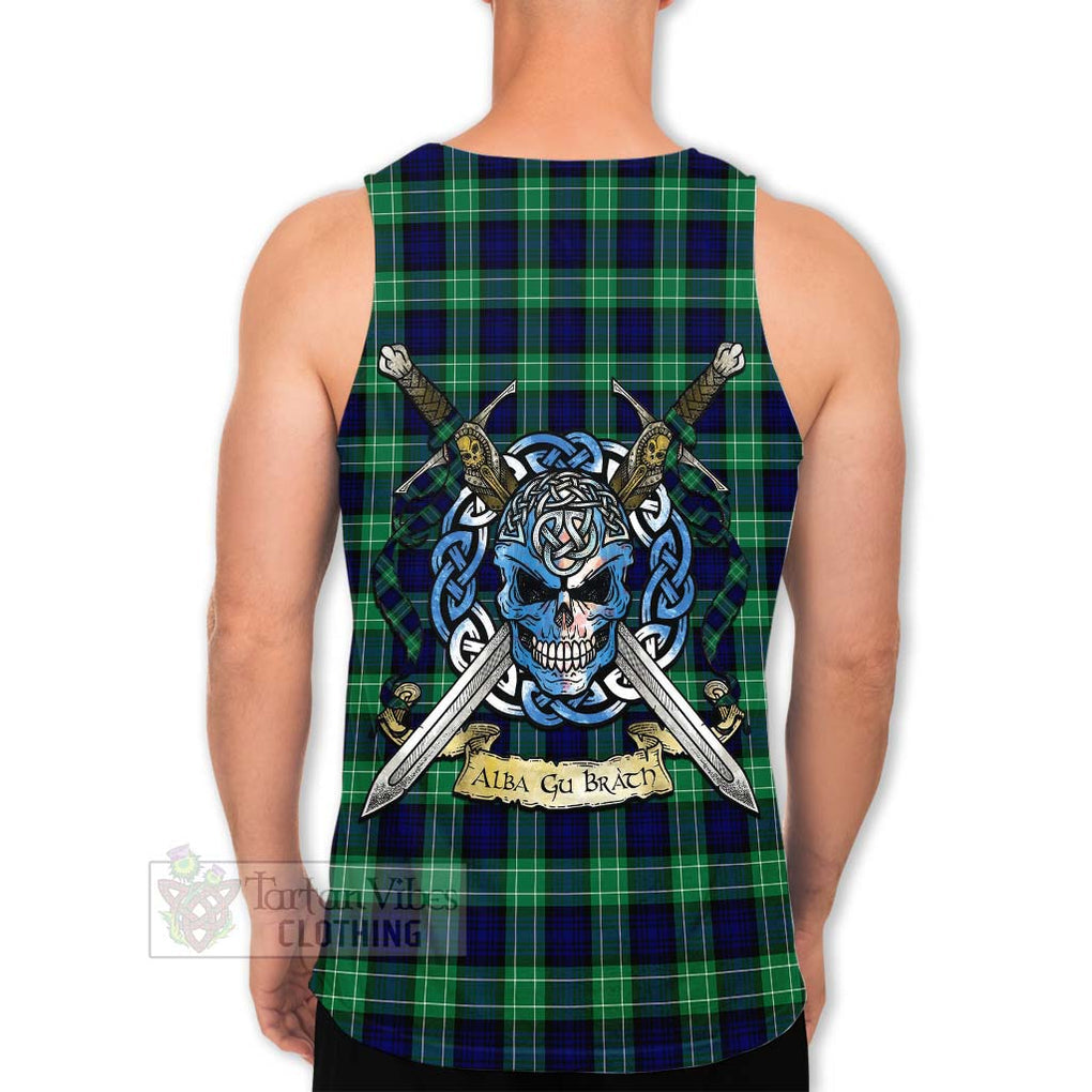 Tartan Vibes Clothing Abercrombie Tartan Men's Tank Top with Family Crest Celtic Skull Style