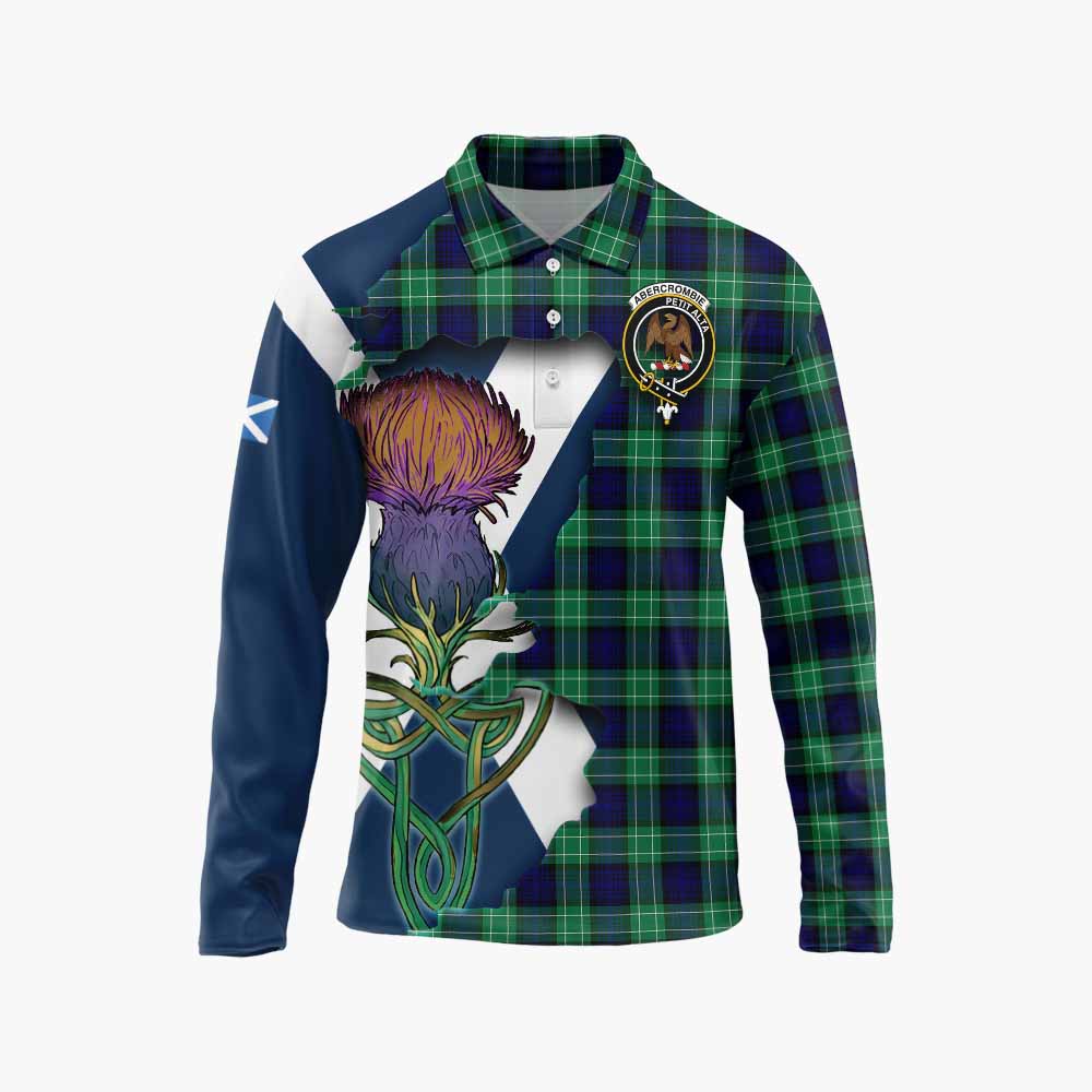 Tartan Vibes Clothing Abercrombie Tartan Family Crest Long Sleeve Polo Shirt Scottish Thistle Celtic Inspired