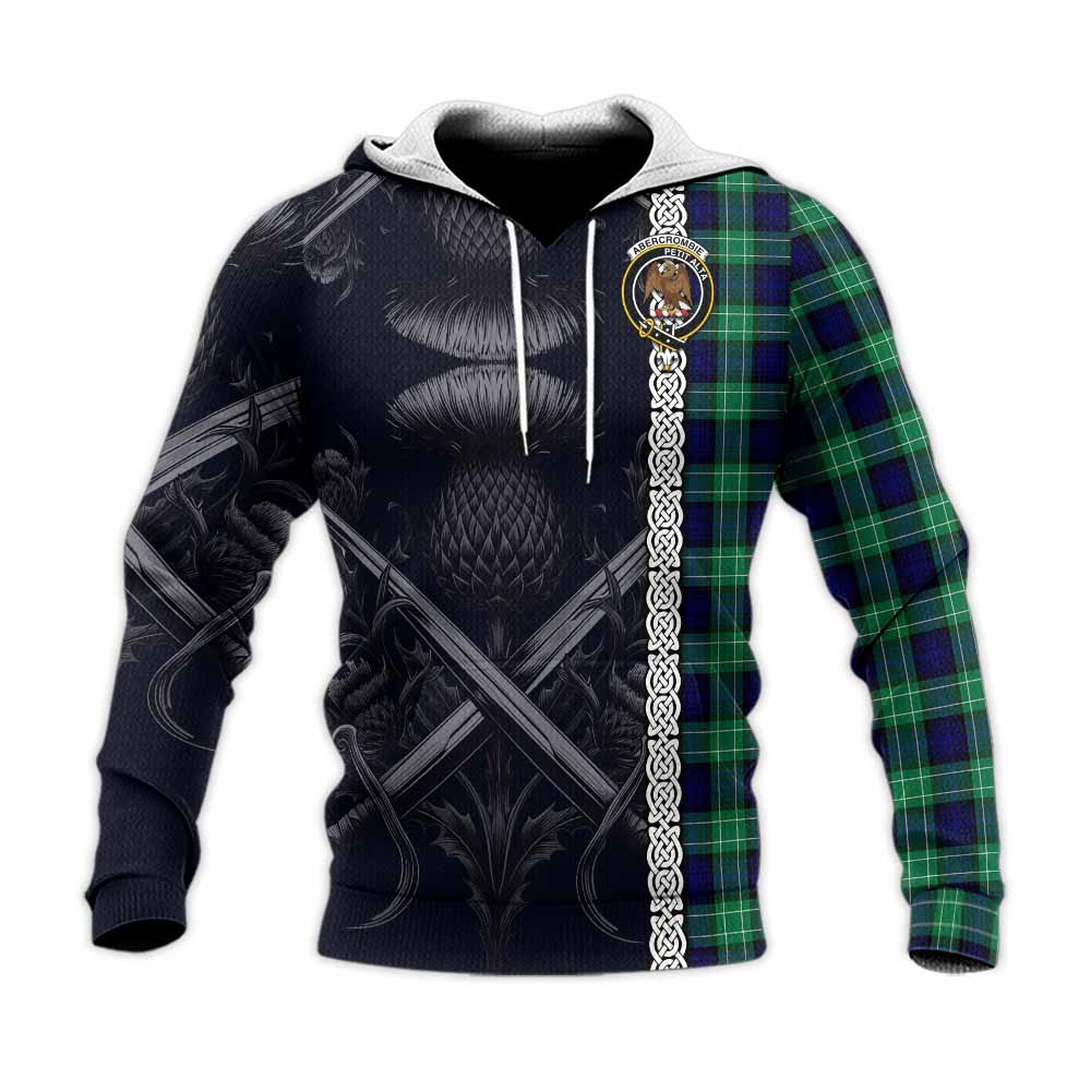 Tartan Vibes Clothing Abercrombie Tartan Knitted Hoodie with Family Crest Cross Sword Thistle Celtic Vibes