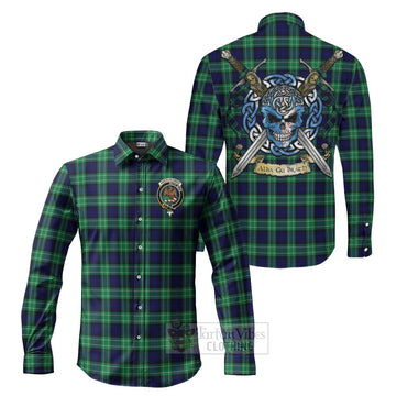 Abercrombie Tartan Long Sleeve Button Shirt with Family Crest Celtic Skull Style
