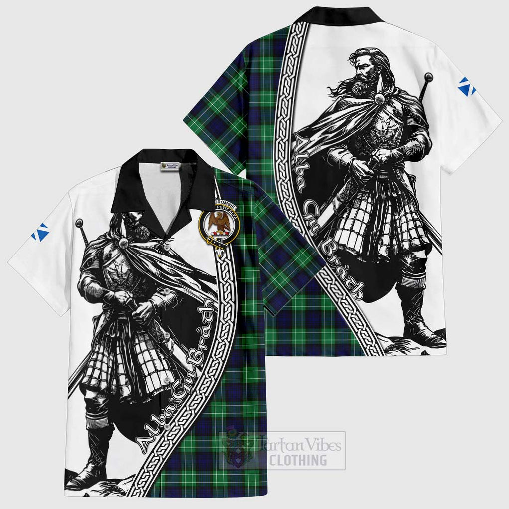 Tartan Vibes Clothing Abercrombie Tartan Clan Crest Short Sleeve Button Shirt with Highlander Warrior Celtic Style