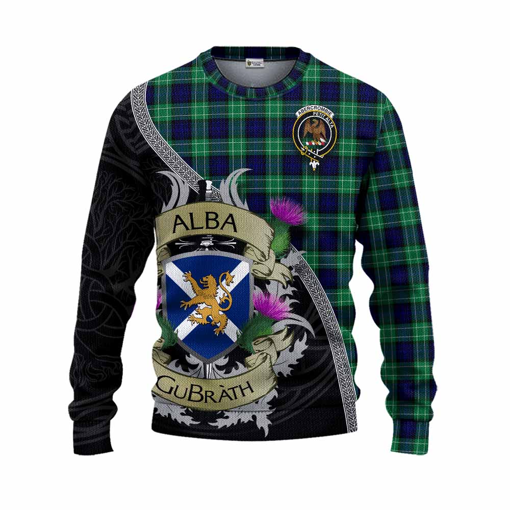Tartan Vibes Clothing Abercrombie Tartan Family Crest Knitted Sweater Lion Rampant Royal Thistle Shield Celtic Inspired