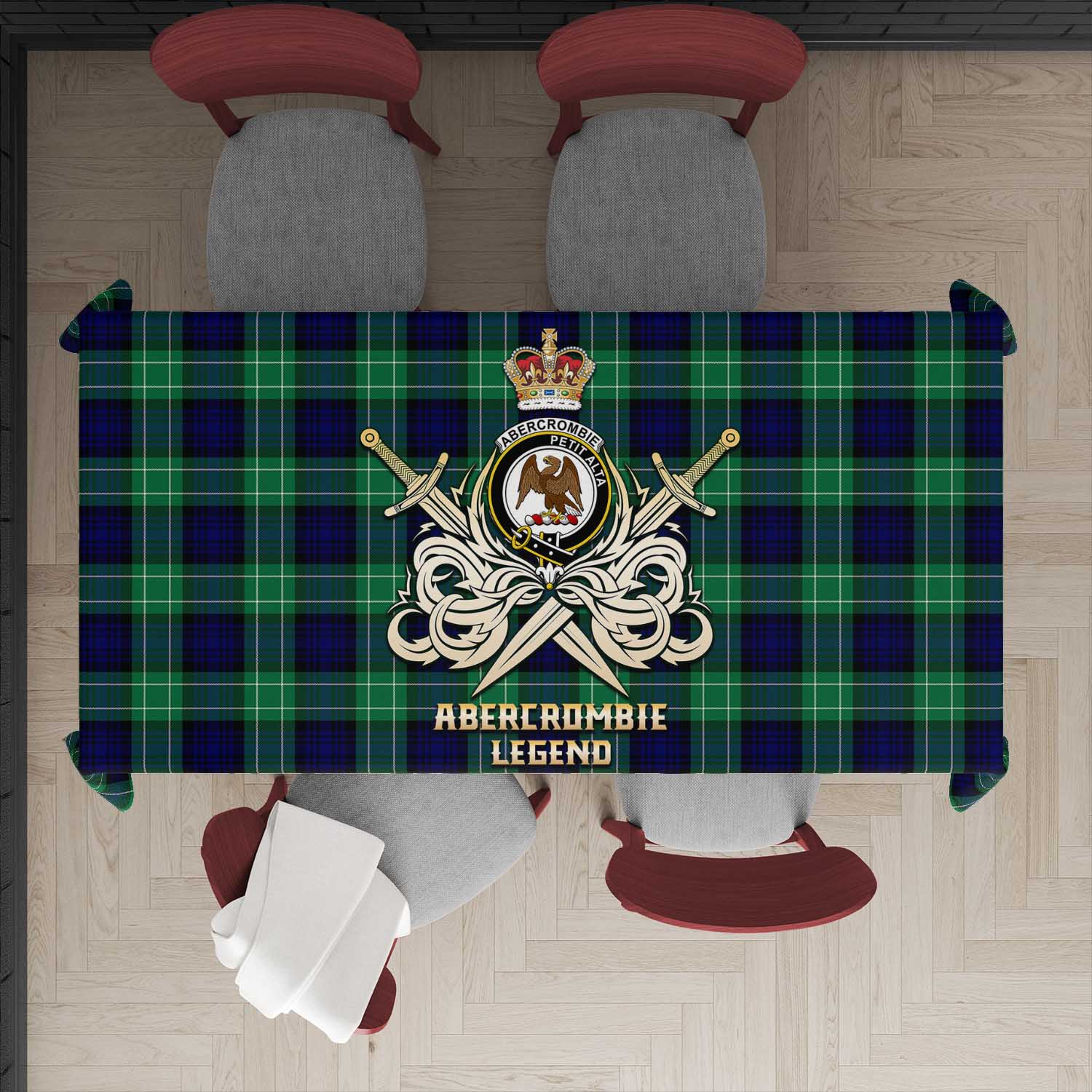 Tartan Vibes Clothing Abercrombie Tartan Tablecloth with Clan Crest and the Golden Sword of Courageous Legacy