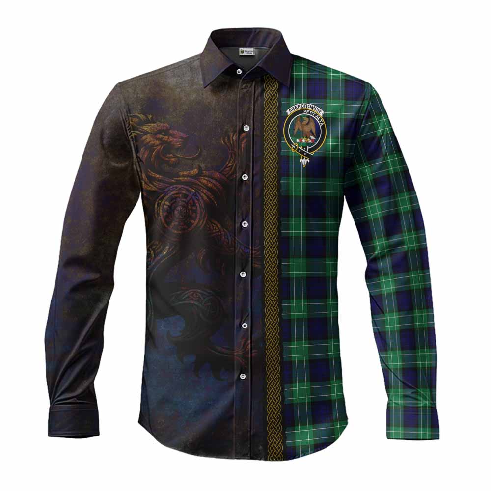 Tartan Vibes Clothing Abercrombie Tartan Family Crest Long Sleeve Button Shirt Alba Gu Brath Be Brave Lion Ancient Style