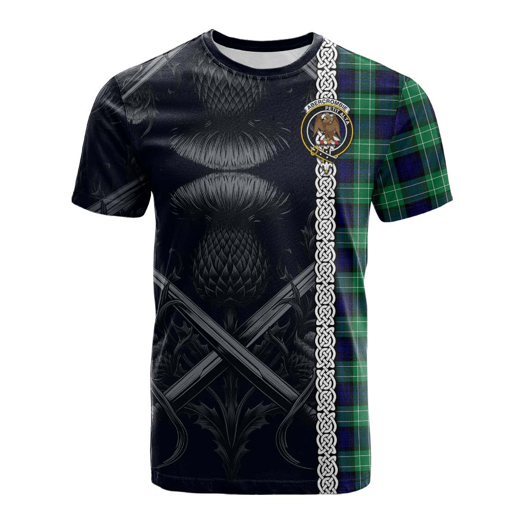 Tartan Vibes Clothing Abercrombie Tartan Cotton T-shirt with Family Crest Cross Sword Thistle Celtic Vibes