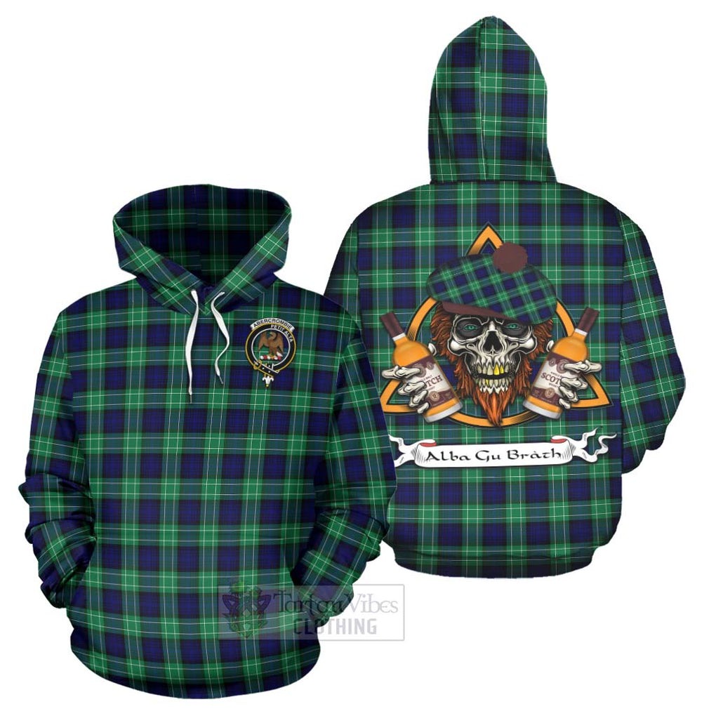Tartan Vibes Clothing Abercrombie Tartan Hoodie with Family Crest and Bearded Skull Holding Bottles of Whiskey