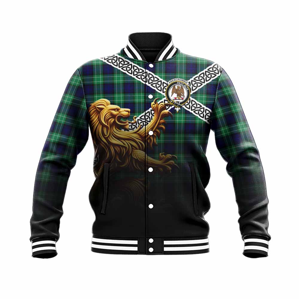 Tartan Vibes Clothing Abercrombie Crest Tartan Baseball Jacket with Golden Lion Emblem Celtic Style