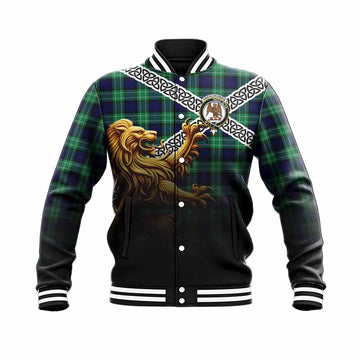 Abercrombie Crest Tartan Baseball Jacket with Golden Lion Emblem Celtic Style