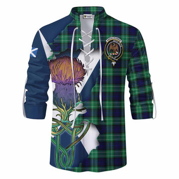 Abercrombie Tartan Family Crest Ghillie Kilt Shirt Scottish Thistle Celtic Inspired
