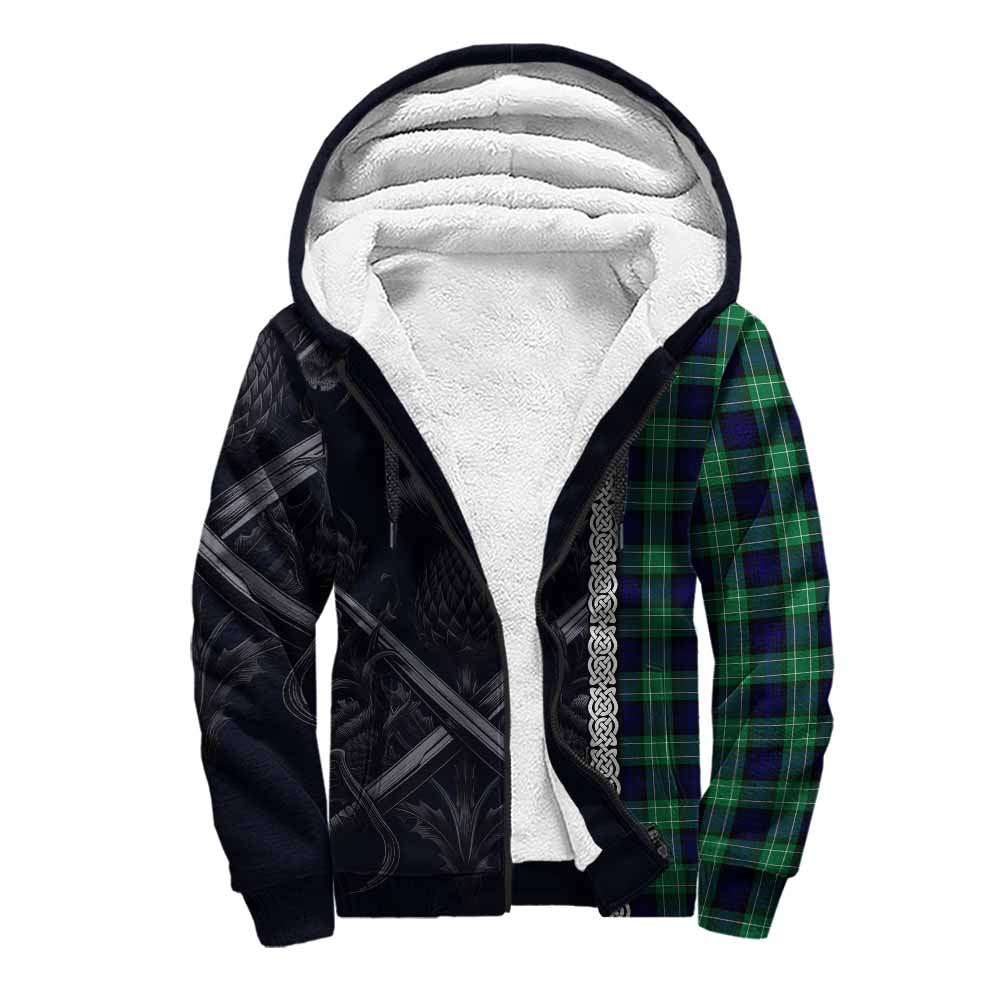 Tartan Vibes Clothing Abercrombie Tartan Sherpa Hoodie with Family Crest Cross Sword Thistle Celtic Vibes