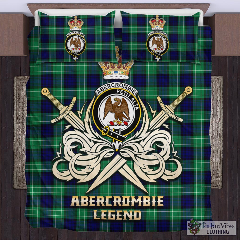 Tartan Vibes Clothing Abercrombie Tartan Bedding Set with Clan Crest and the Golden Sword of Courageous Legacy