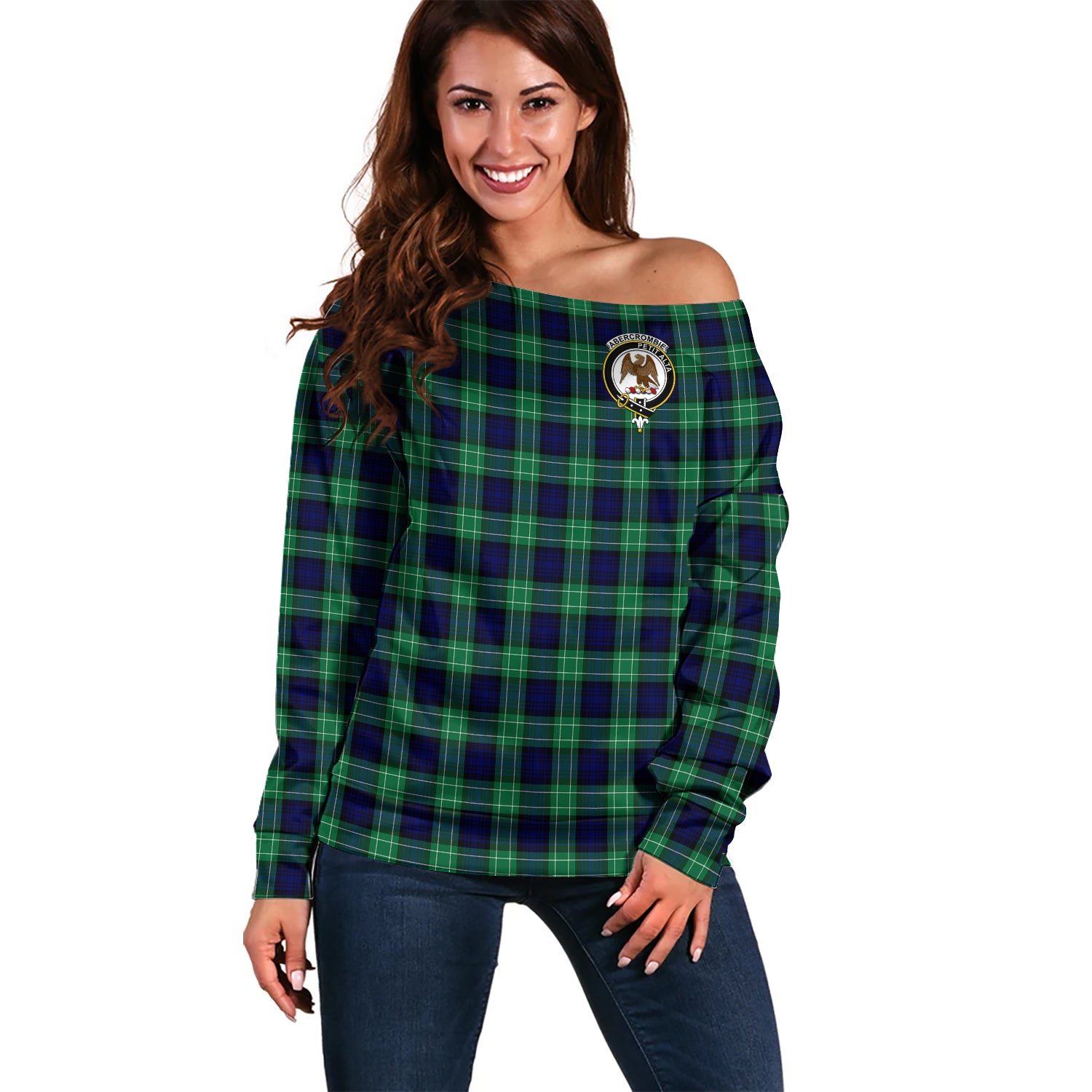Abercrombie Tartan Off Shoulder Women Sweater with Family Crest Women - Tartanvibesclothing