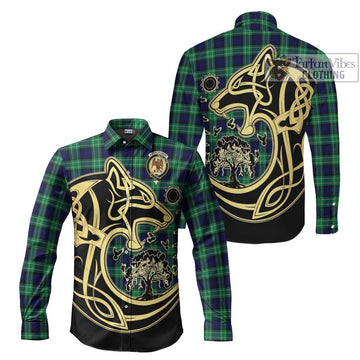 Abercrombie Tartan Long Sleeve Button Shirt with Family Crest Celtic Wolf Style