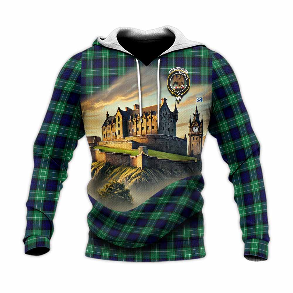 Tartan Vibes Clothing Abercrombie Tartan Family Crest Knitted Hoodie with Scottish Ancient Castle Style