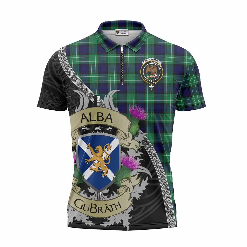 Tartan Vibes Clothing Abercrombie Tartan Family Crest Zipper Polo Shirt Lion Rampant Royal Thistle Shield Celtic Inspired