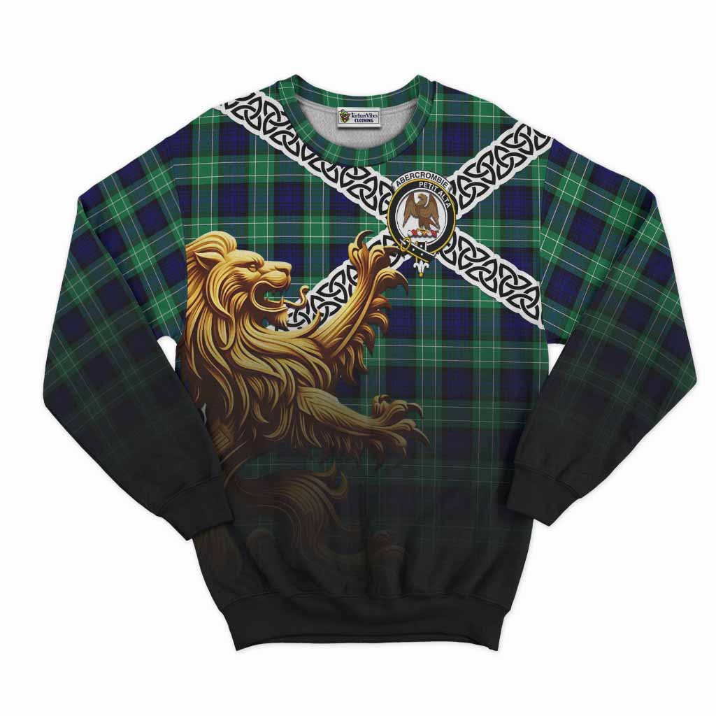 Tartan Vibes Clothing Abercrombie Crest Tartan Sweatshirt with Golden Lion Emblem Celtic Style