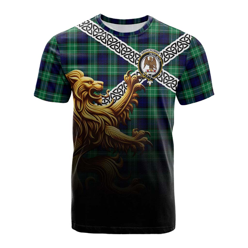 Tartan Vibes Clothing Abercrombie Crest Tartan Cotton T-shirt with Golden Lion Emblem Celtic Style