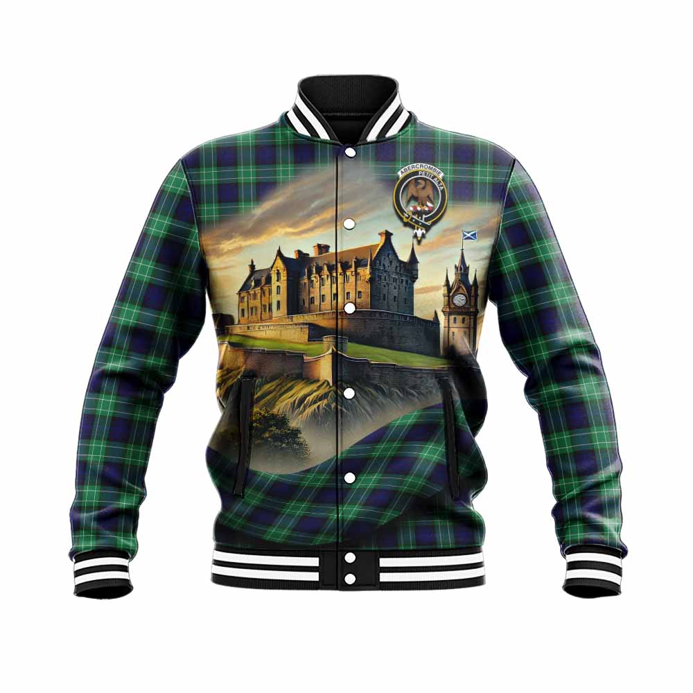 Tartan Vibes Clothing Abercrombie Tartan Family Crest Baseball Jacket with Scottish Ancient Castle Style