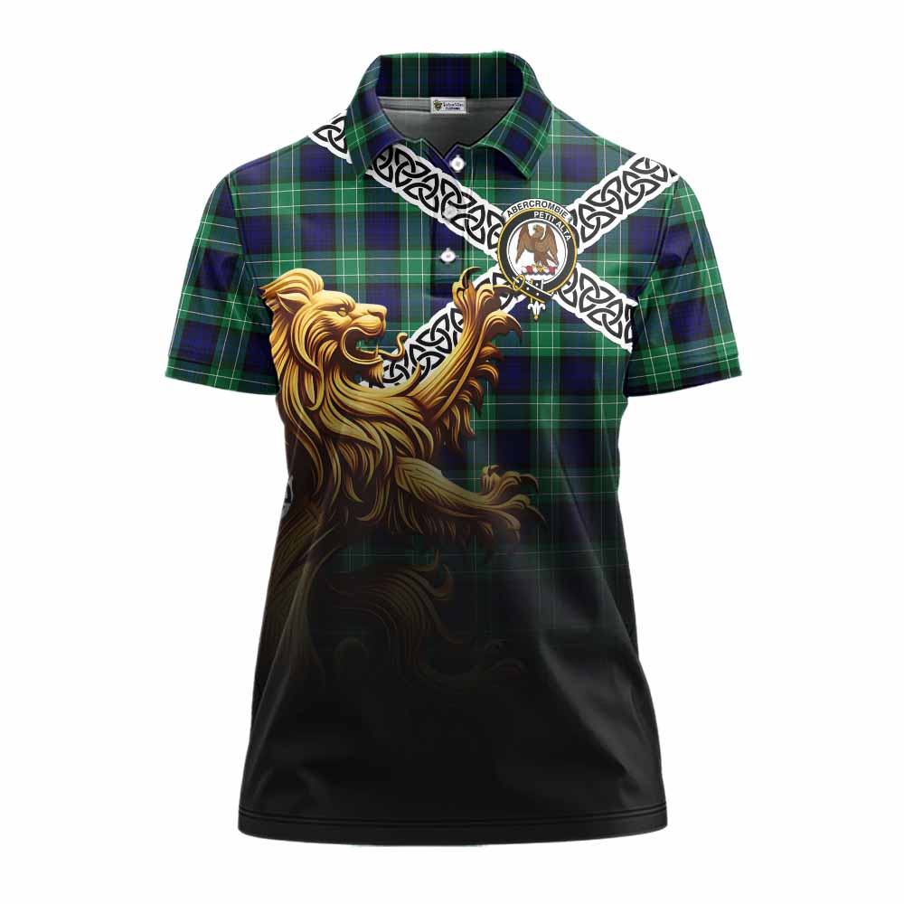 Tartan Vibes Clothing Abercrombie Crest Tartan Women's Polo Shirt with Golden Lion Emblem Celtic Style