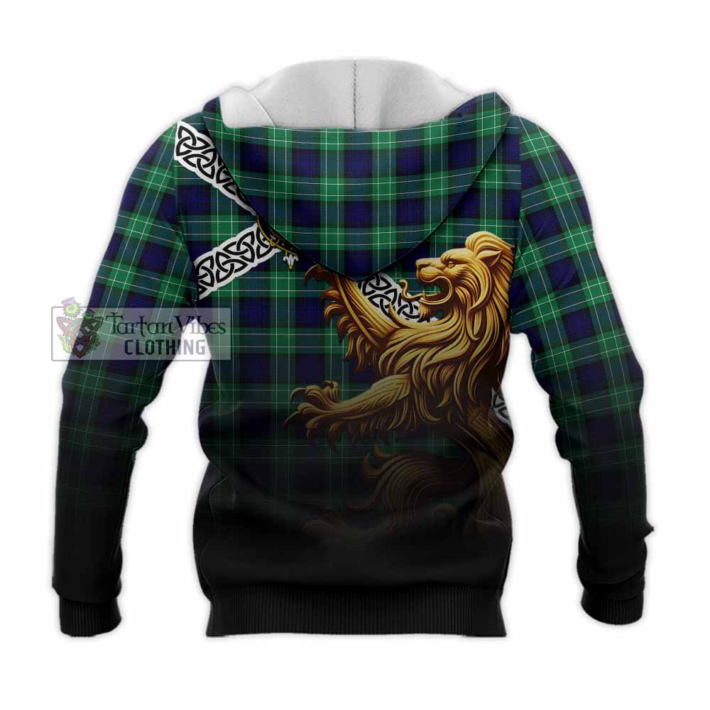 Tartan Vibes Clothing Abercrombie Crest Tartan Knitted Hoodie with Golden Lion Emblem Celtic Style