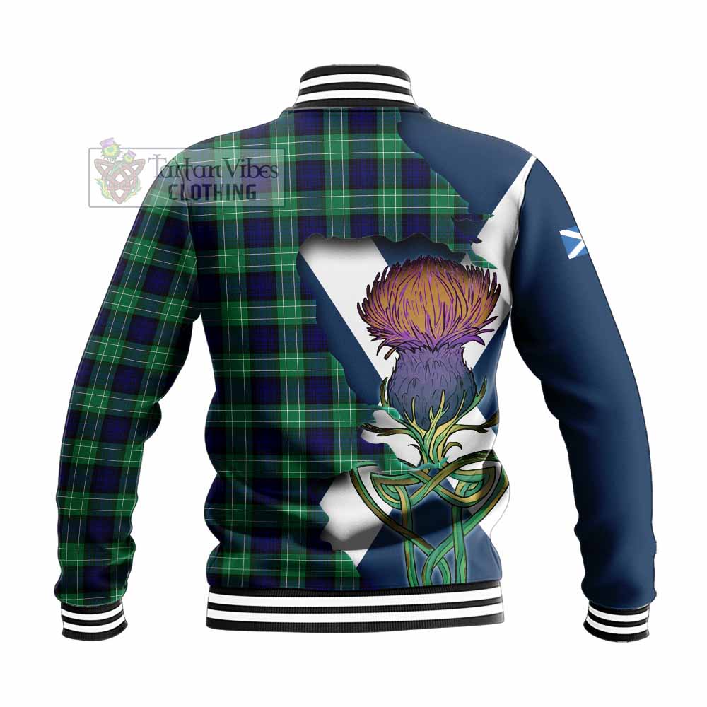 Tartan Vibes Clothing Abercrombie Tartan Family Crest Baseball Jacket Scottish Thistle Celtic Inspired