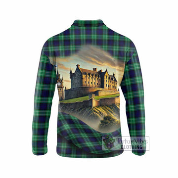 Abercrombie Tartan Family Crest Long Sleeve Polo Shirt with Scottish Ancient Castle Style