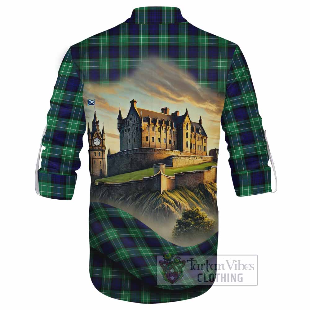 Tartan Vibes Clothing Abercrombie Tartan Family Crest Ghillie Kilt Shirt with Scottish Ancient Castle Style