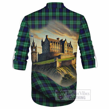 Abercrombie Tartan Family Crest Ghillie Kilt Shirt with Scottish Ancient Castle Style