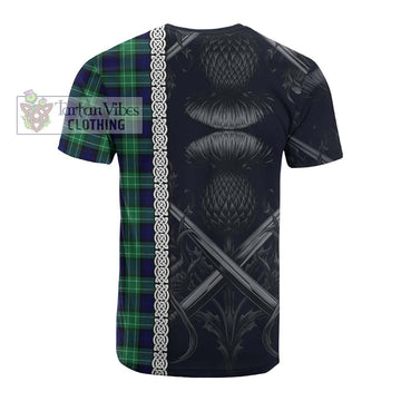 Tartan Vibes Clothing Abercrombie Tartan Cotton T-shirt with Family Crest Cross Sword Thistle Celtic Vibes