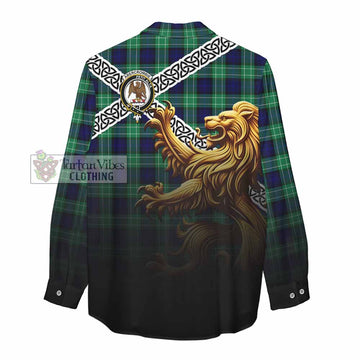 Tartan Vibes Clothing Abercrombie Crest Tartan Women's Casual Shirt with Golden Lion Emblem Celtic Style