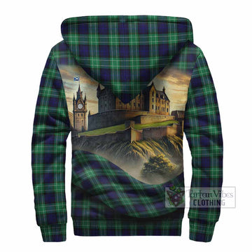 Abercrombie Tartan Family Crest Sherpa Hoodie with Scottish Ancient Castle Style